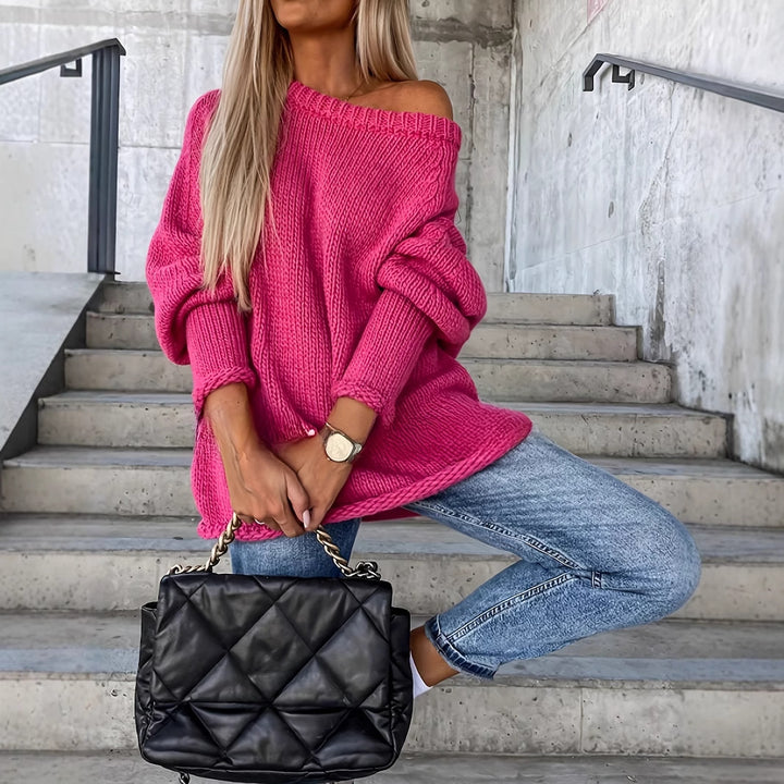 Dame Oversized Off-Shoulder Strikpullover Stilla