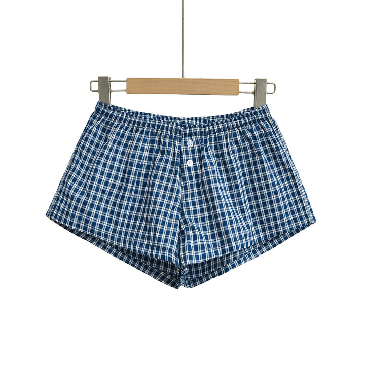 Dame bomulds shorts med elegant ternet mønster og komfortabelt gummibånd Stilla
