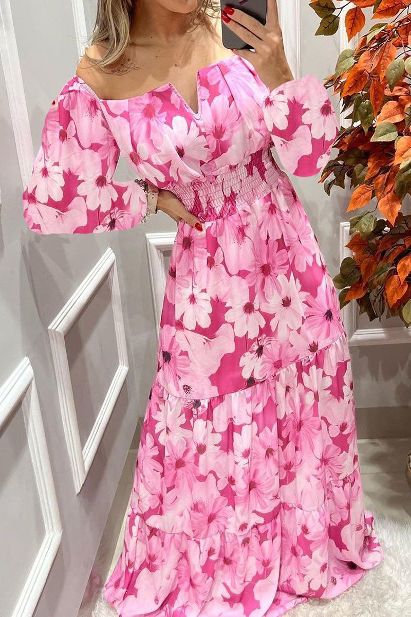 Stilla | Blomster Off Shoulder V-hals Maxi Kjole