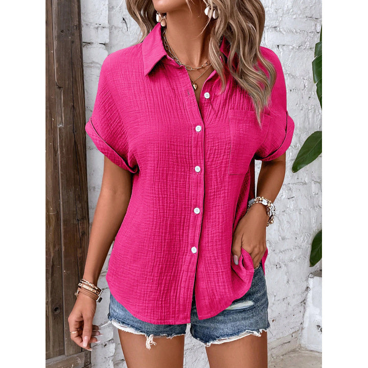 Dame Let Struktureret Knap-Top Bluse Stilla