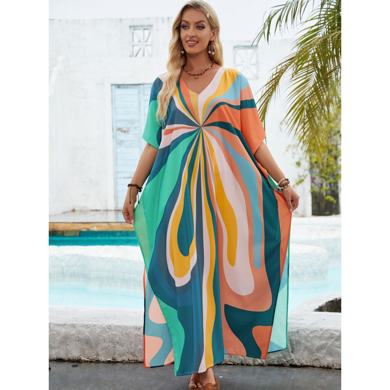 Femme Vibrant Abstrakt Print Maxi Cover-Up Stilla