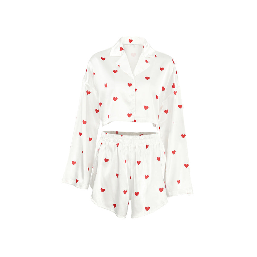 Dame pyjamasæt med legende hjerte design og let snit Stilla