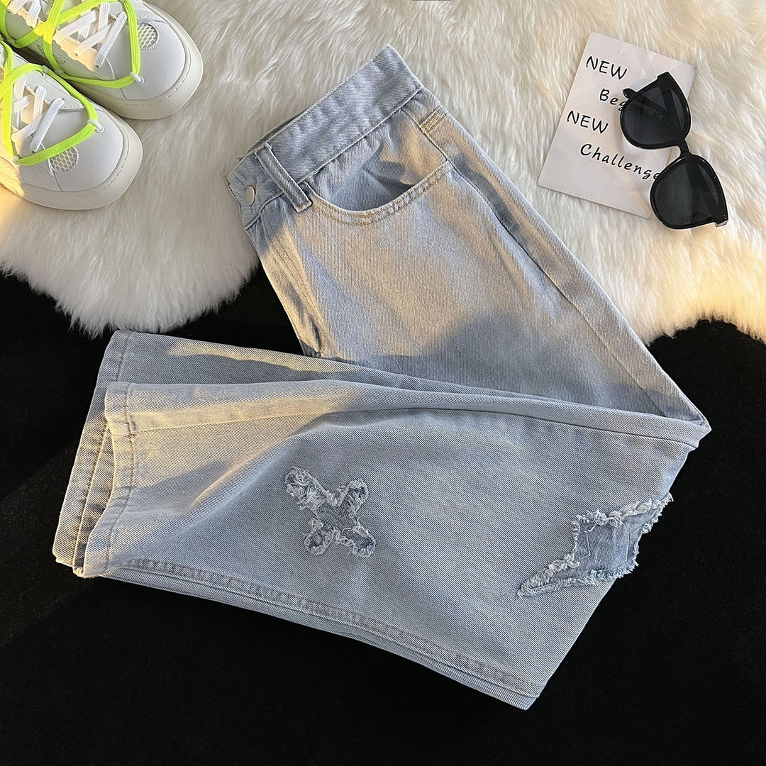 Damer løse højtaljede jeans med kreativt destroyed-design og afslappet snit Stilla