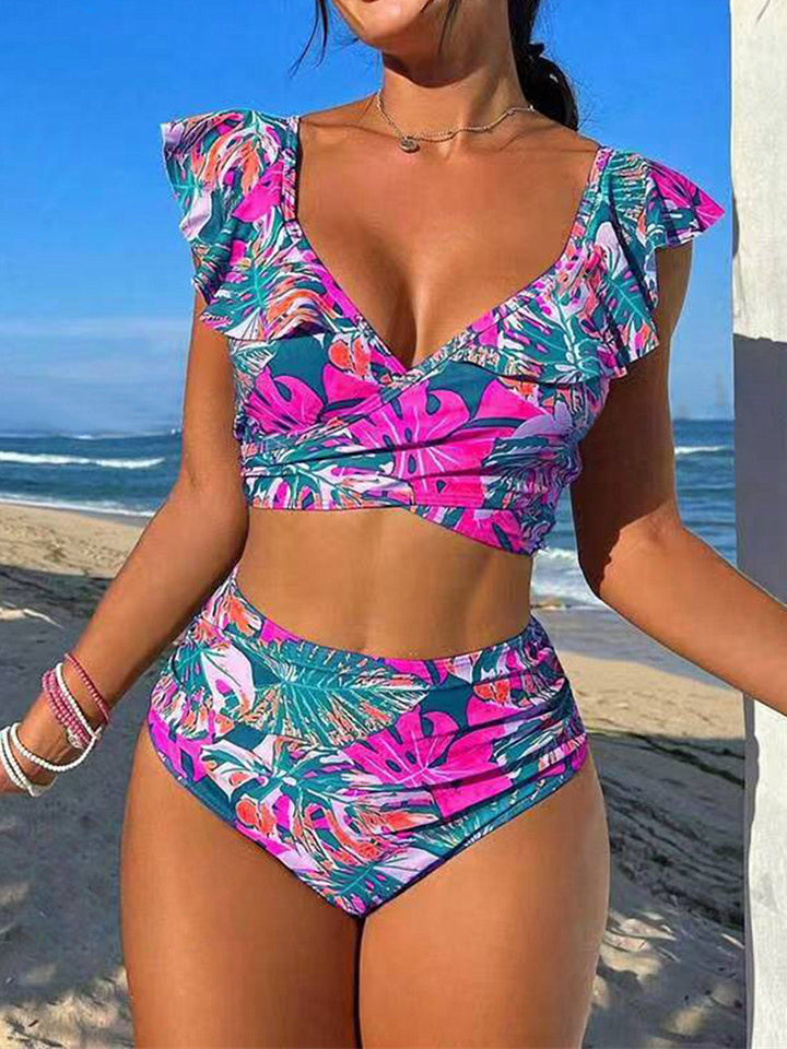 Høj taljeret dame bikini sæt med flæseprint Stilla