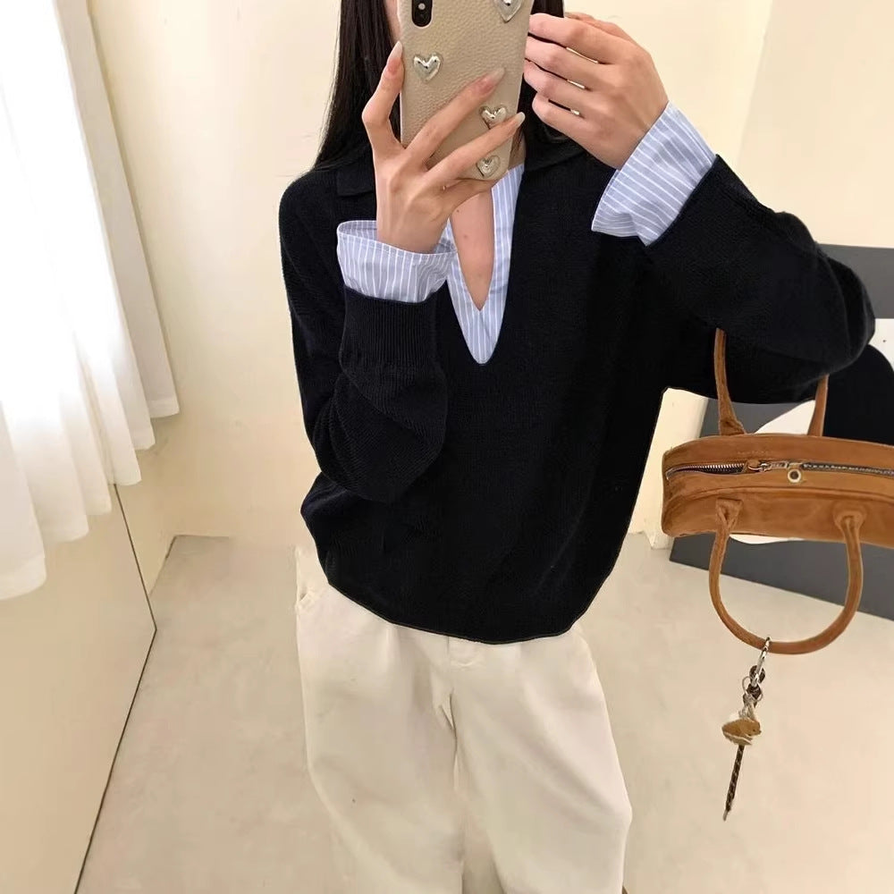 Dame Elegant Sweater med Indsat Skjortekrave Stilla