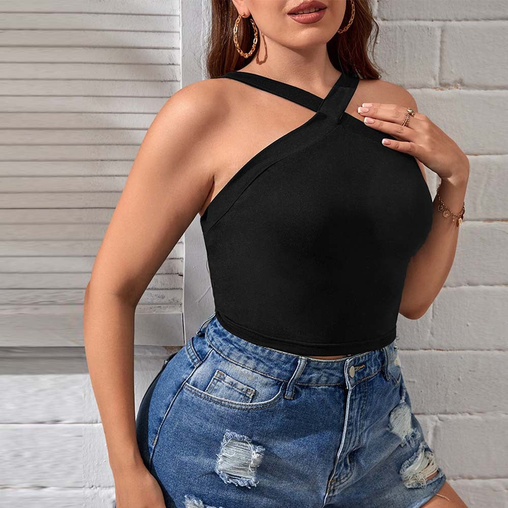 Dame Crop-Top med asymmetrisk design og justerbare stropper Skovae