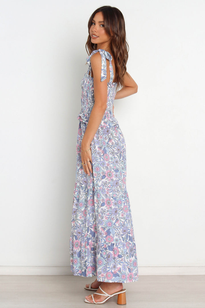 Frau Bohemian Floral Maxi Kjole med justerbare bånd Stilla