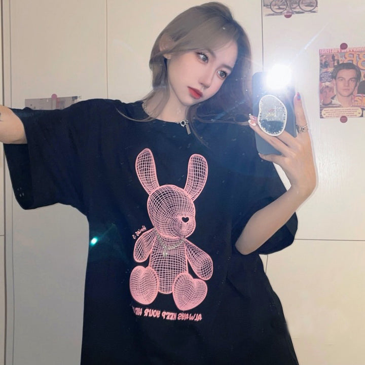 Dame T-shirt med kreativt Bunny-design og afslappet oversized-snit Stilla