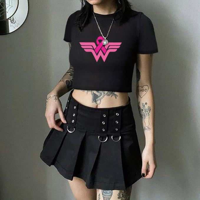 Dame cropped T-shirt med eksklusivt hestemotiv og figurtilpasset snit Skovae