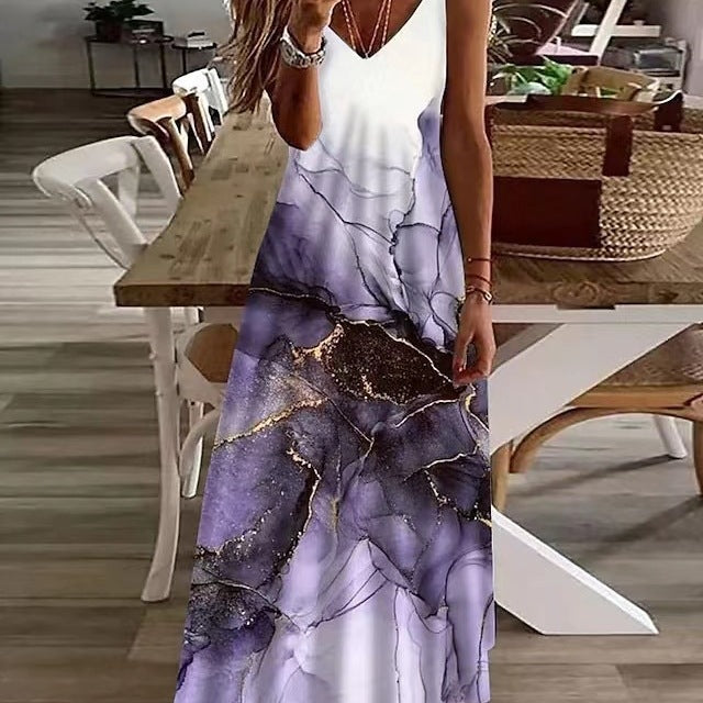 Dame Elegant Maxikjole med trendy Marmor-design Stilla