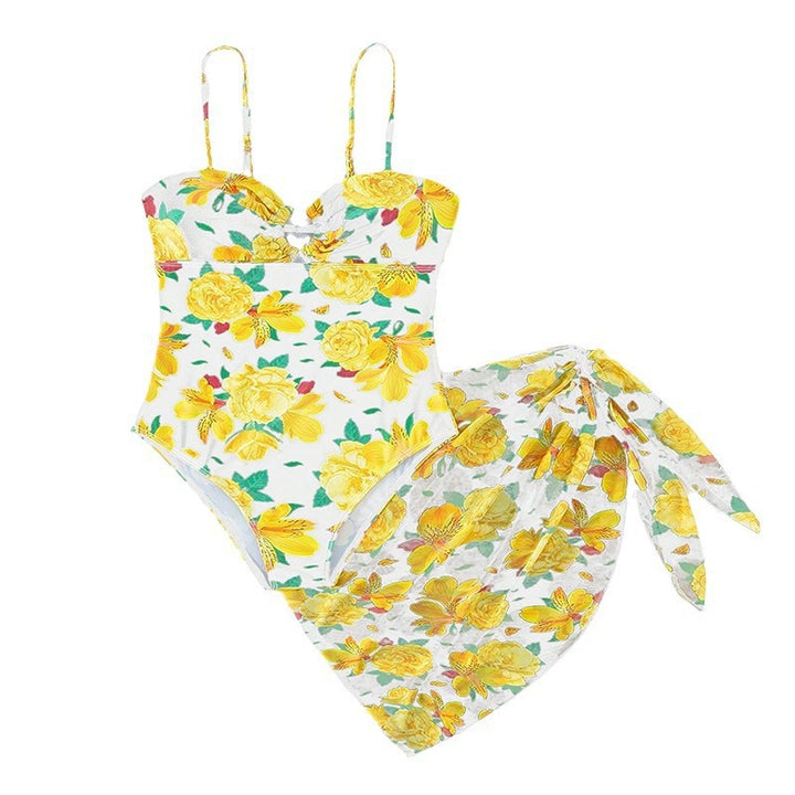Dame Floral Print Heldragt med Wickelrock Skovae