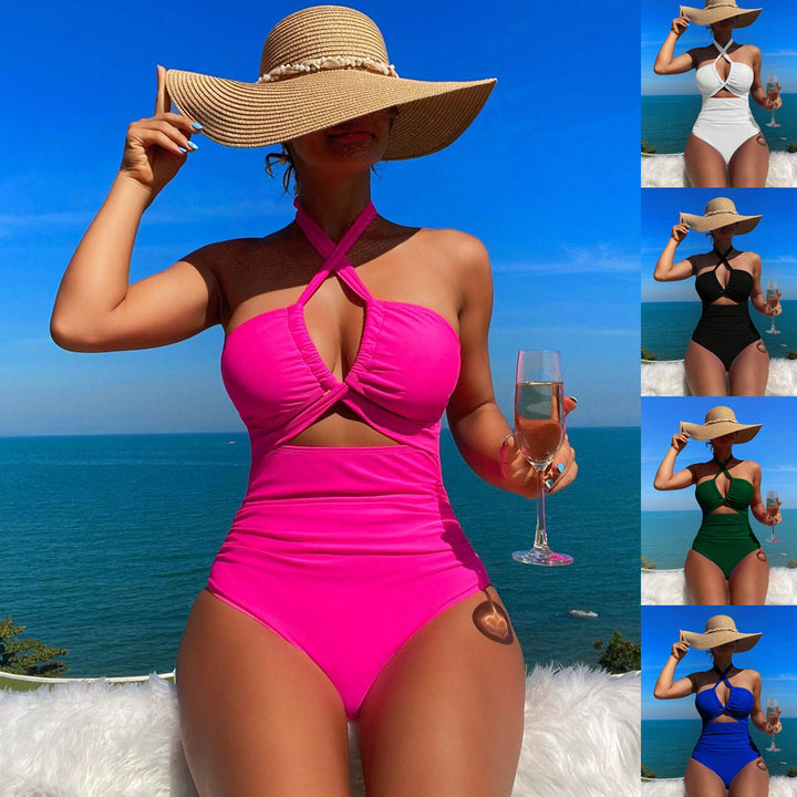Dame én-delt bikini med elegant kryds-design og høje benudskæringer Stilla
