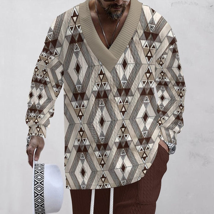 Herrer afslappet strikpullover med geometrisk mønster og bred pasform Stilla