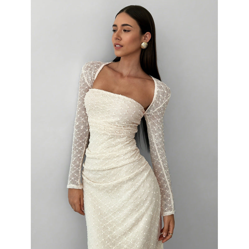 Damen Maxikleid mit transparenten Ärmeln Skovae