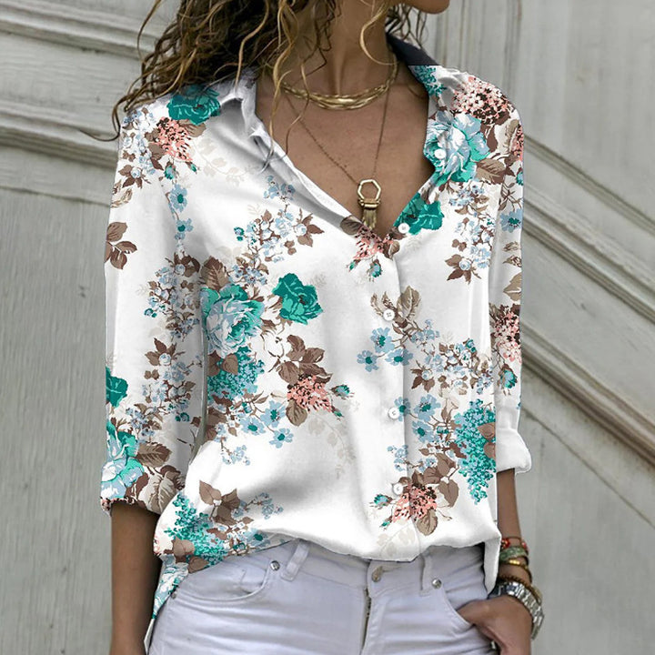 Dame bomuldsbluse med blomster mønster Stilla