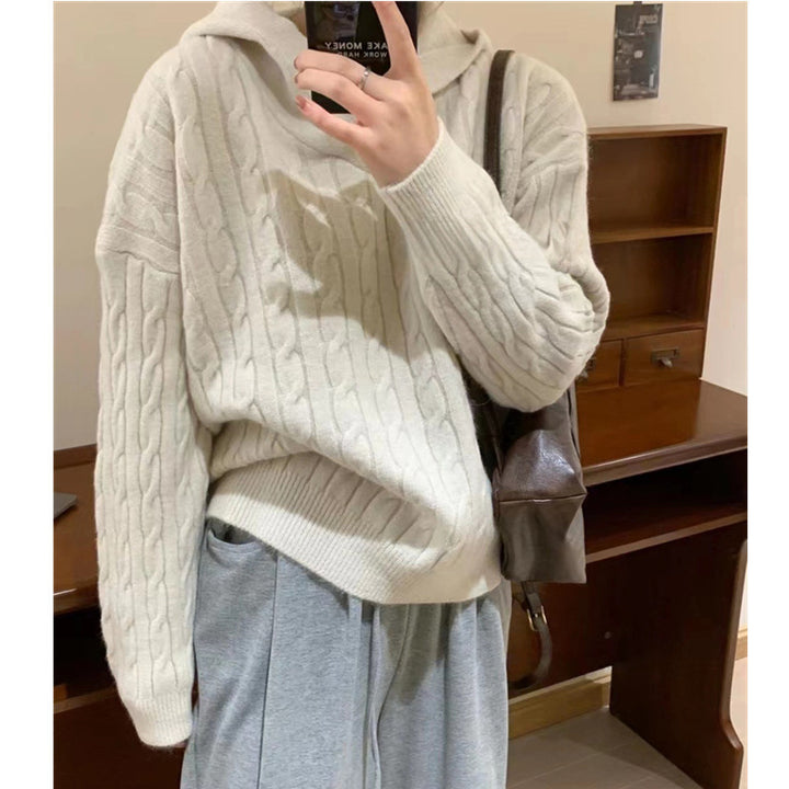 Kvinders Cozy Knit Sweater med Hætte og Kabelmønster Stilla