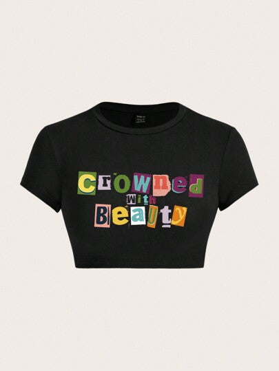 Damer Crop-T-shirt med kreativt uforglemmeligt statement Skovae