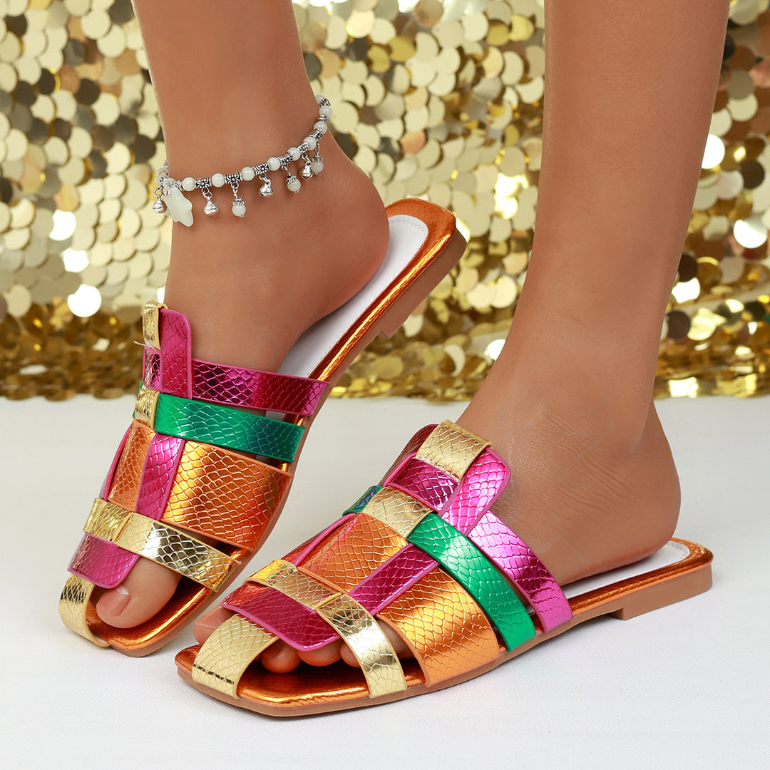 Damer nan moderne Rem-Sandal med flettet multilags-design og slangeprægning Skovae