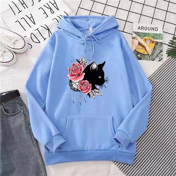 Kvinders hoodie med blomsterkat design Skovae