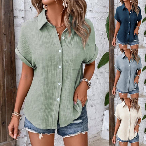 Dame Let Struktureret Knap-Top Bluse Stilla