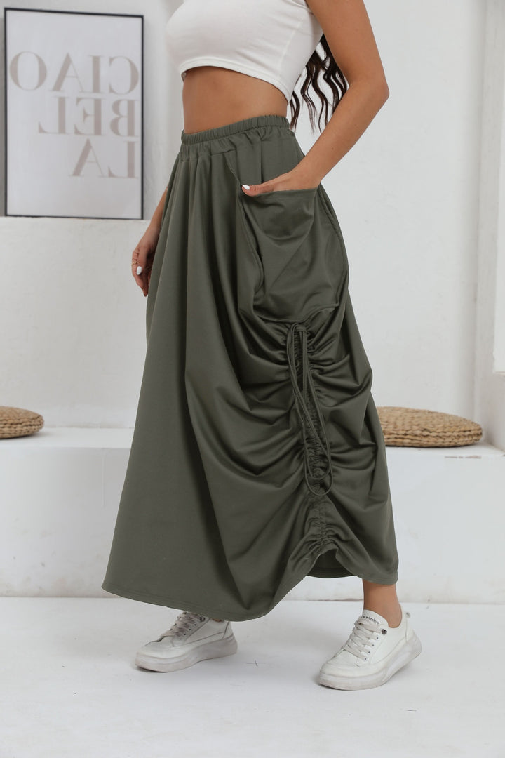 Dame Lang Wrap Skirt med elastisk Talje og Lommer Stilla
