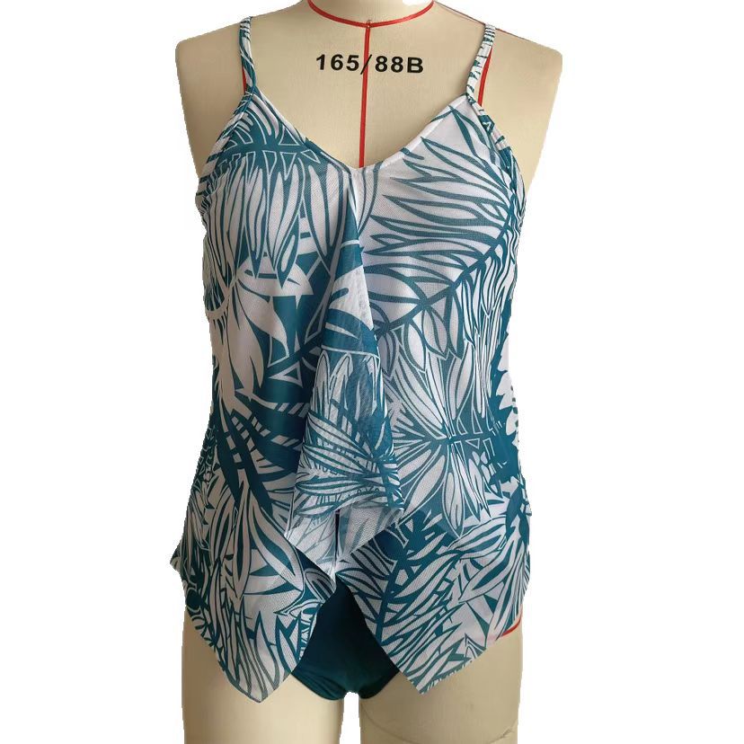 Dame Tankini-sæt med floral overkjole og justerbare stropper Skovae