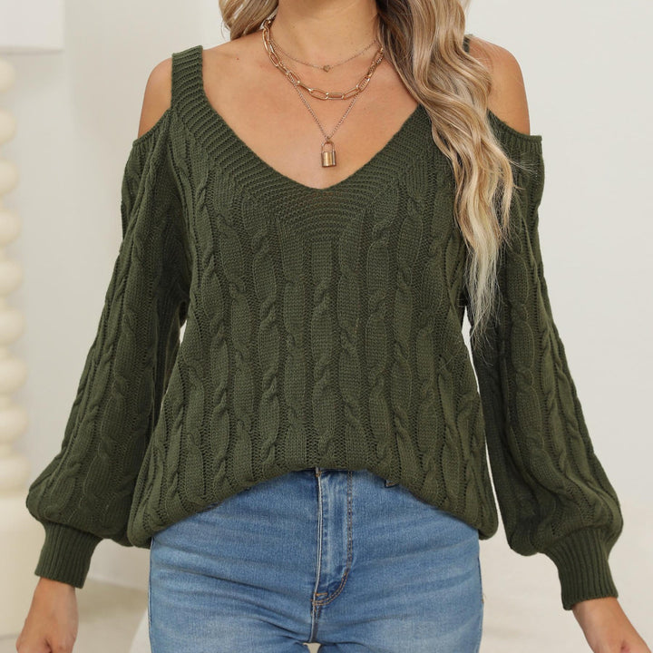 Dame strikpullover med dyb V-hals og afslappet off-shoulder-design Stilla