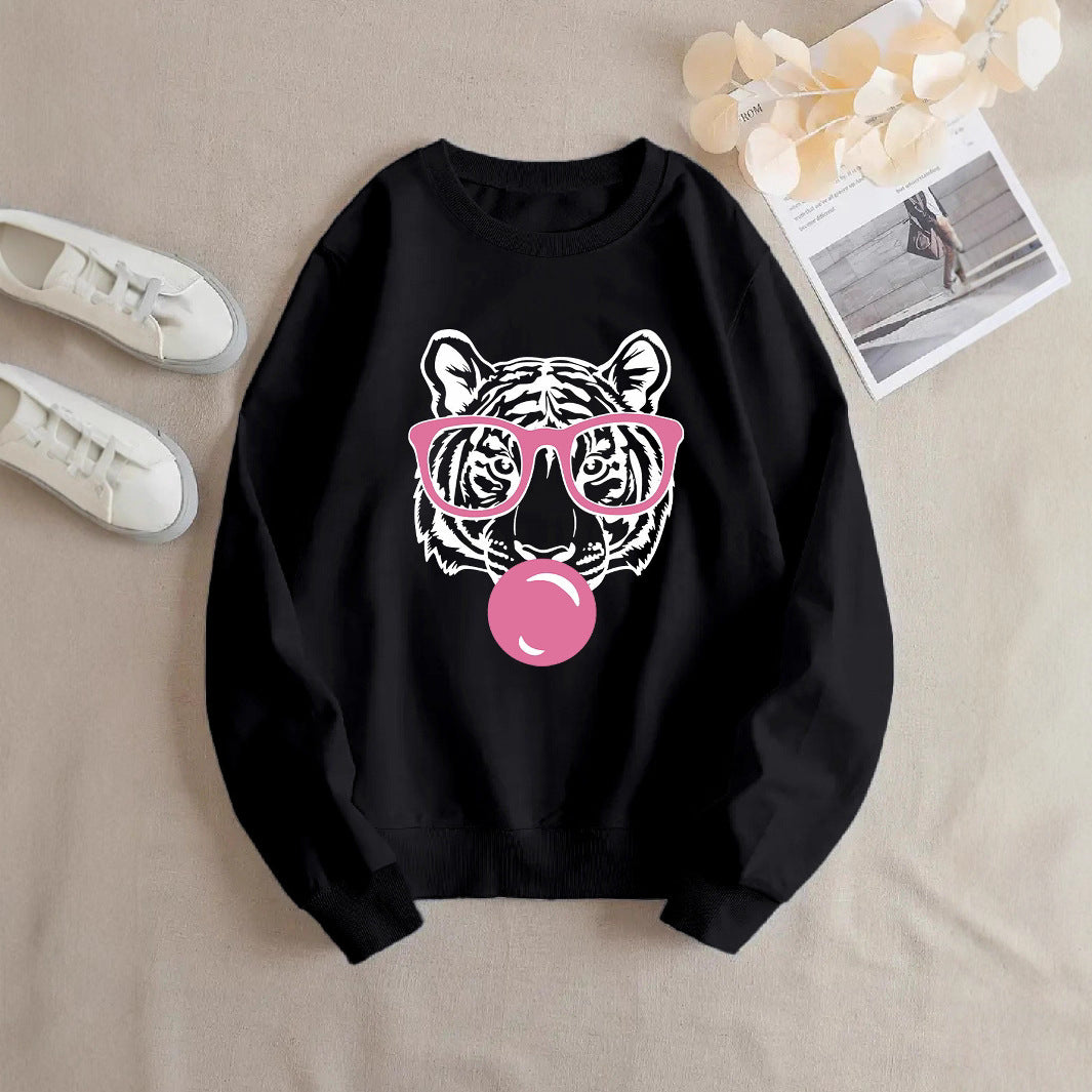 Kvinders sweatshirt med kreativ tiger design og afslappet snit Stilla