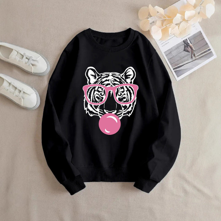 Kvinders sweatshirt med kreativ tiger design og afslappet snit Stilla