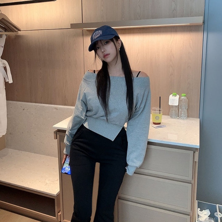 Kvinders afslappede cropped sweatshirt med asymmetrisk kant Stilla