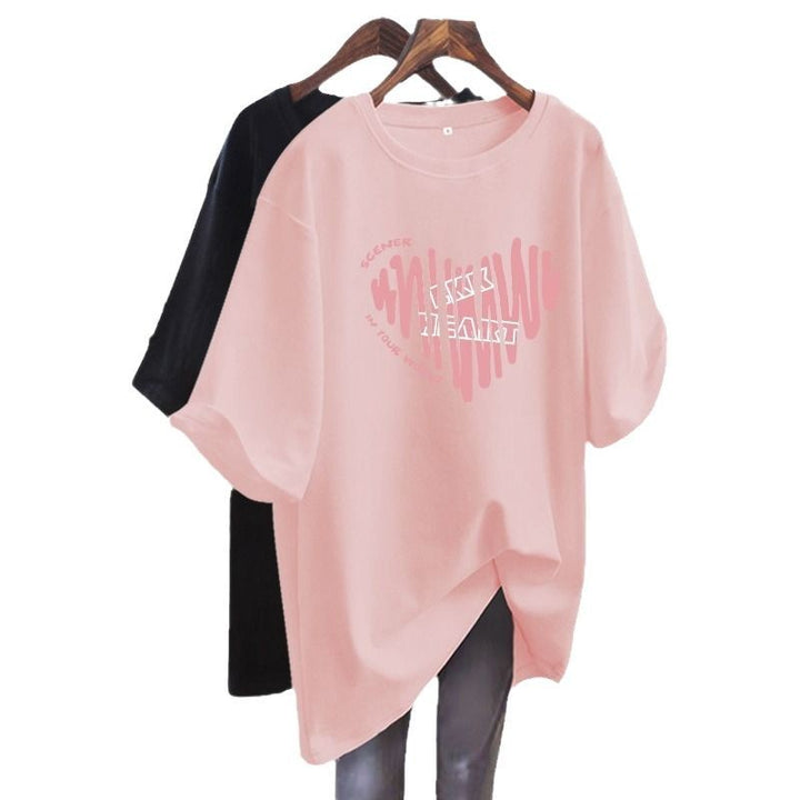 Dame Oversized T-shirt med kreativt hjerte motiv og moderne skrift Stilla