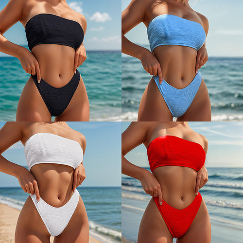 Dame Bandeau-bikini med høj udskæring og struktureret design Stilla