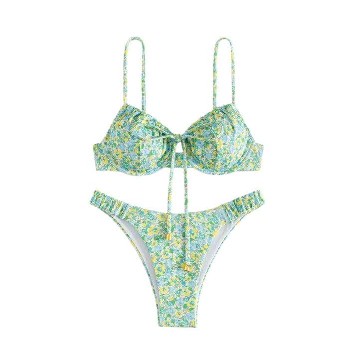 Dame Floral Bikini med højkvalitets rynker og justerbare stropper Skovae