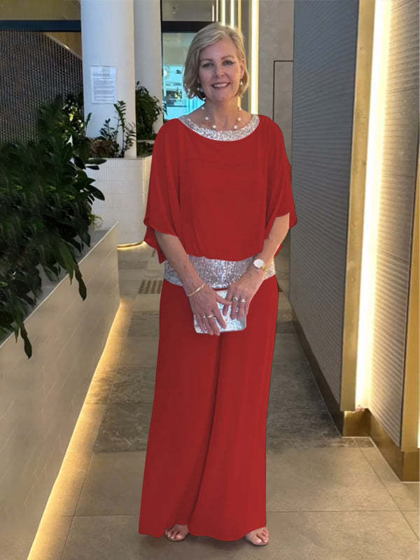 Dame elegant to-delt sæt med skimrende accenter og vidde bukse snit Stilla