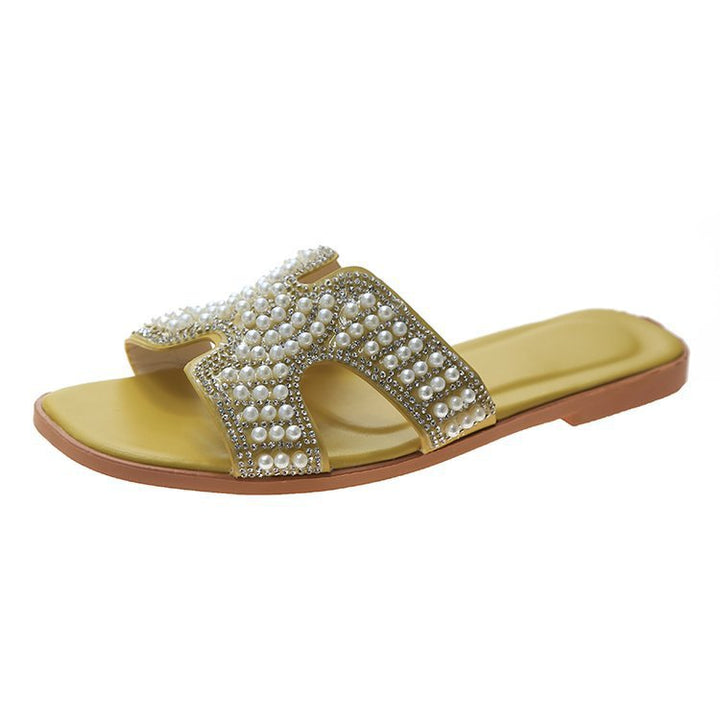 Dame mode slide-sandaler med funklende perle- og rhinestones dekoration Stilla