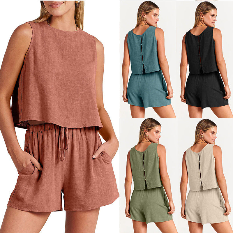 Damer afslappet two-piece outfit lavet af let blandingsstof med elastisk talje og praktiske lommer Stilla