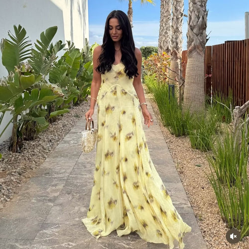 Femme Floral Print Maxi Kjole med justerbare stropper Stilla