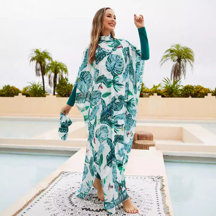 Dame Strandponcho med blomsterdesign og lange ærmer Stilla