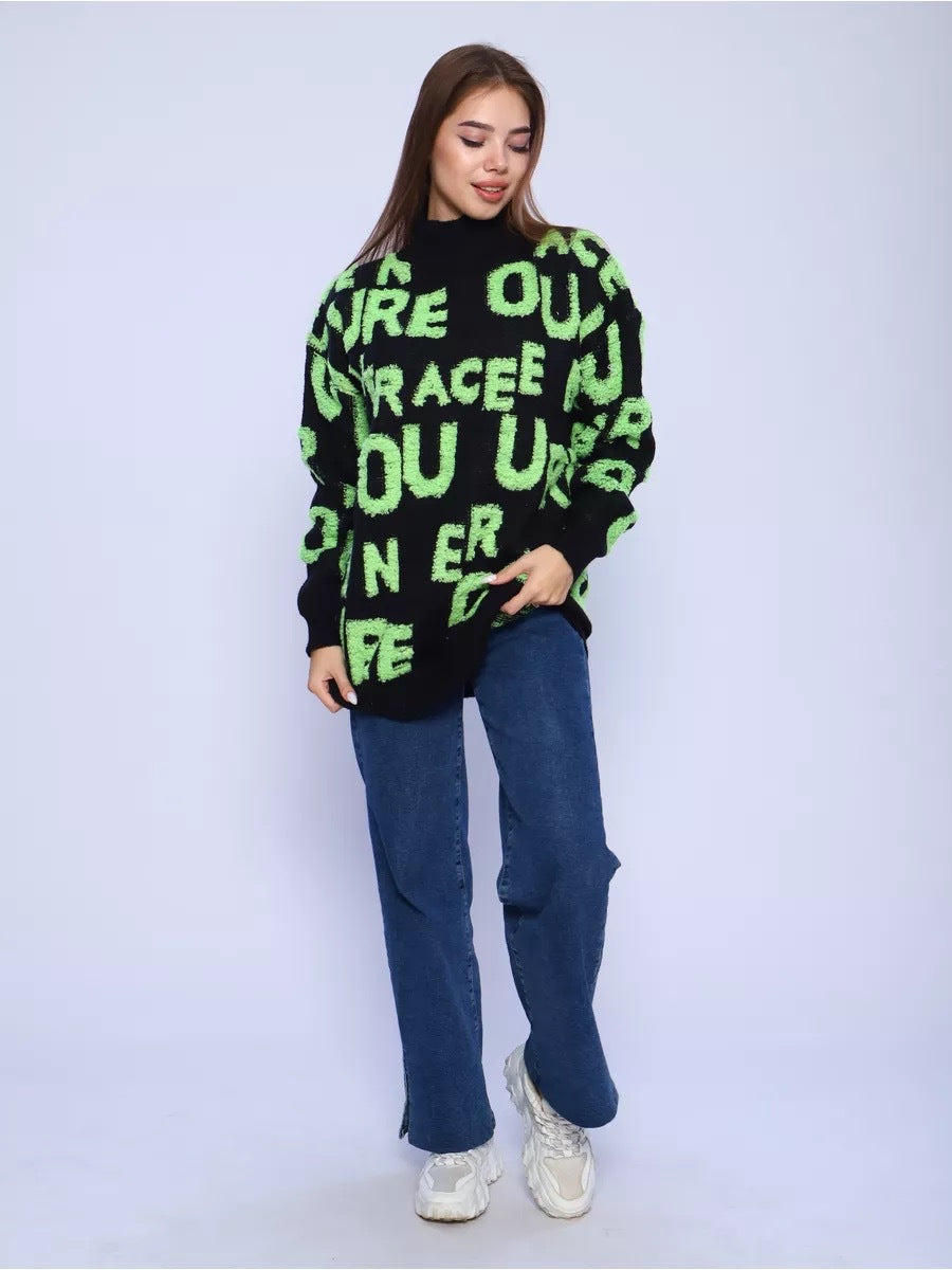 Dame Statement Strikpullover med fed skrift design Stilla