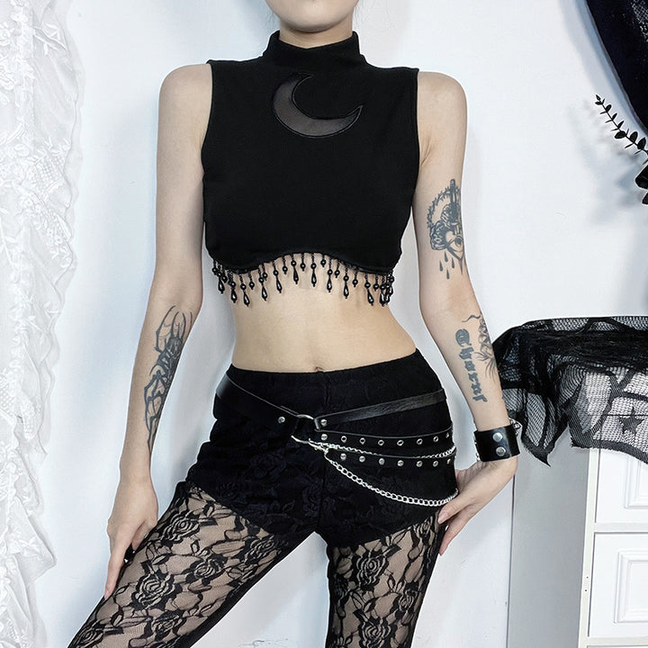 Dame elegant Crop-Top med perlepynt Skovae