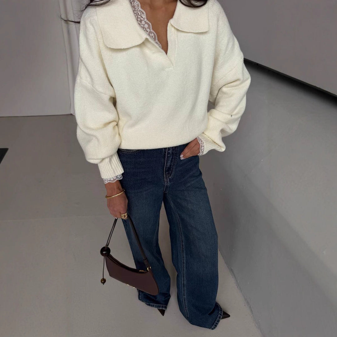Kvinders casual oversized sweater med krave Stilla