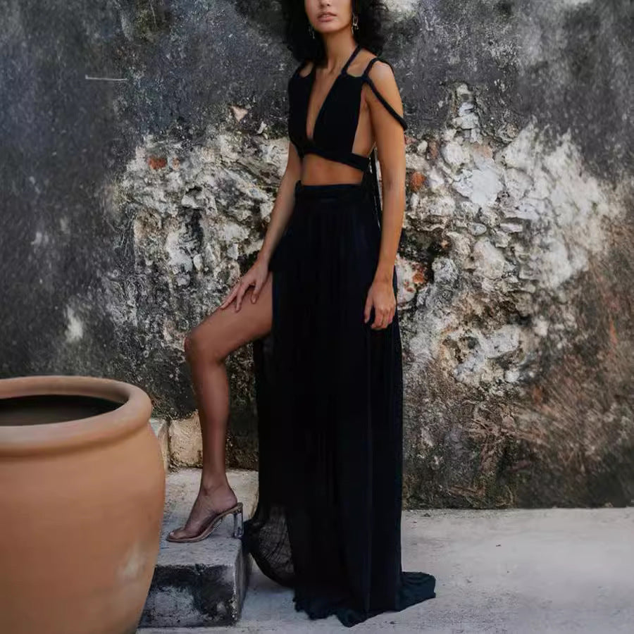 Dame top og maxi-nederdel sæt med raffineret cut-out-design og flydende stof Stiila