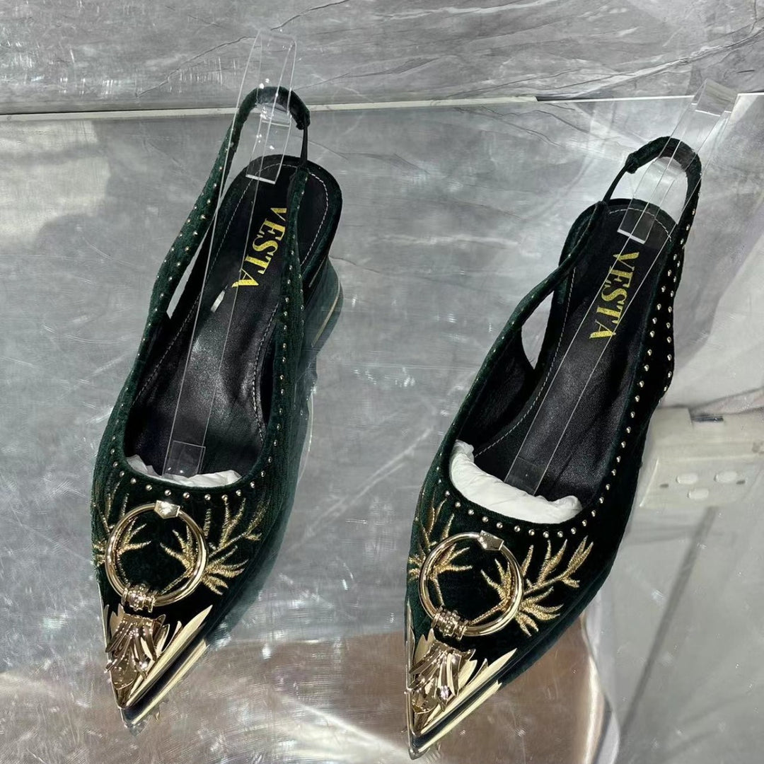 Dame elegante Slingback-flade med dekoreret design Stilla