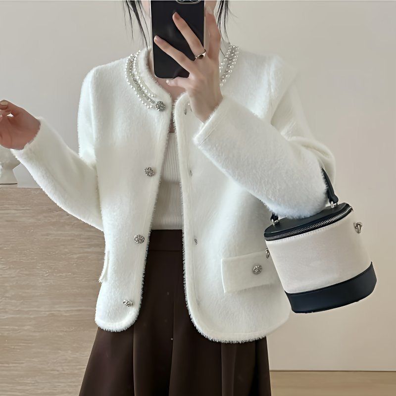 Kvinder Fluffy Cardigan med Dekorative Perler Stilla