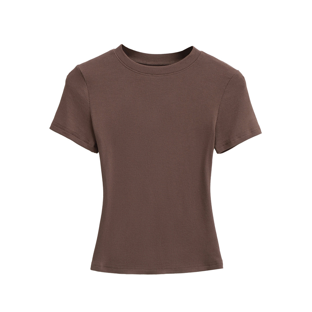Dame Figurnær Kortærmet T-shirt lavet af højkvalitets ribmateriale med Rundhalset uddybning Stilla