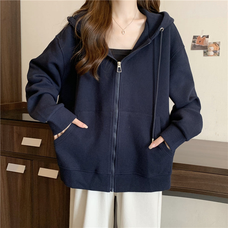 Femme Zip-Up Vaffelstrik Hoodie med Oversized Pasform Stilla