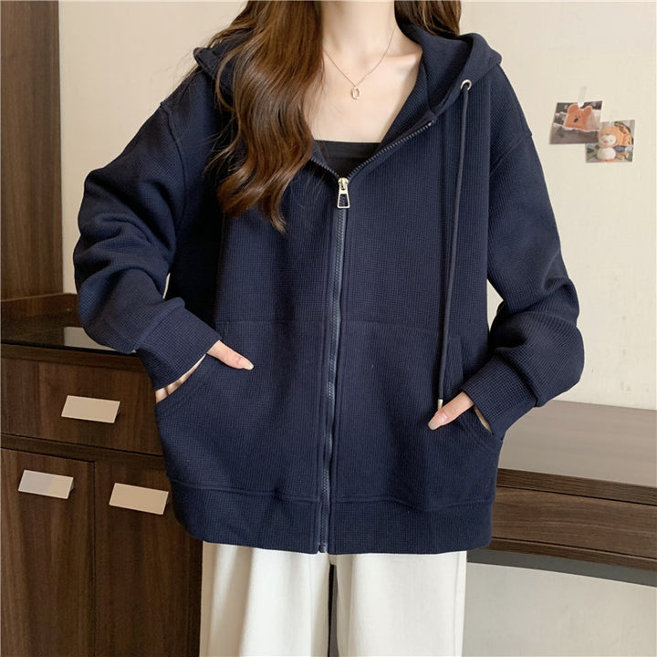 Femme Zip-Up Vaffelstrik Hoodie med Oversized Pasform Stilla