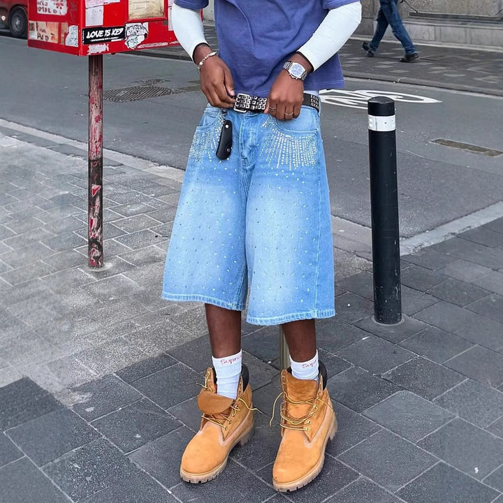 Herrer casual jeans-shorts med strass-detaljer Stilla