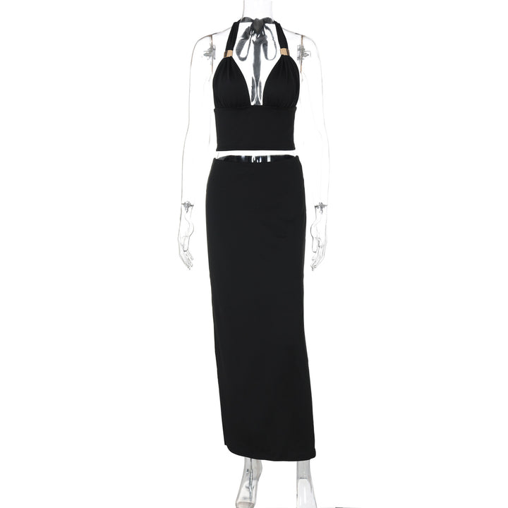 Dame elegant to-delt sæt med raffineret crop-top og højtaljet maxi-nederdel Stilla