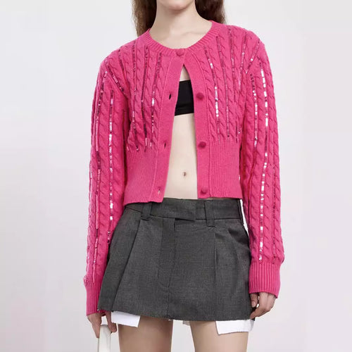 Dame moderigtig strik cardigan med glitrende paletter Stilla